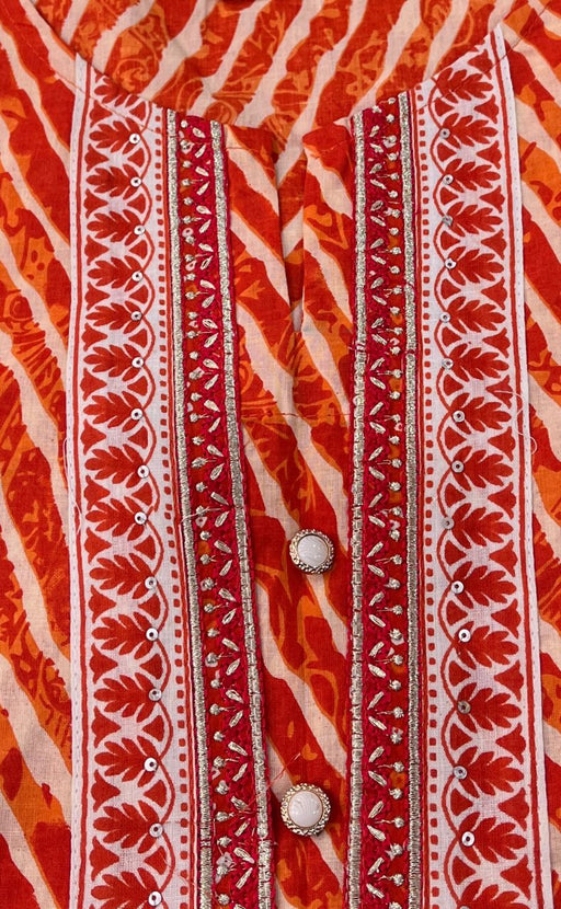 Orange Stripes Jaipuri Cotton Kurti. Pure Versatile Cotton. | Laces and Frills - Laces and Frills