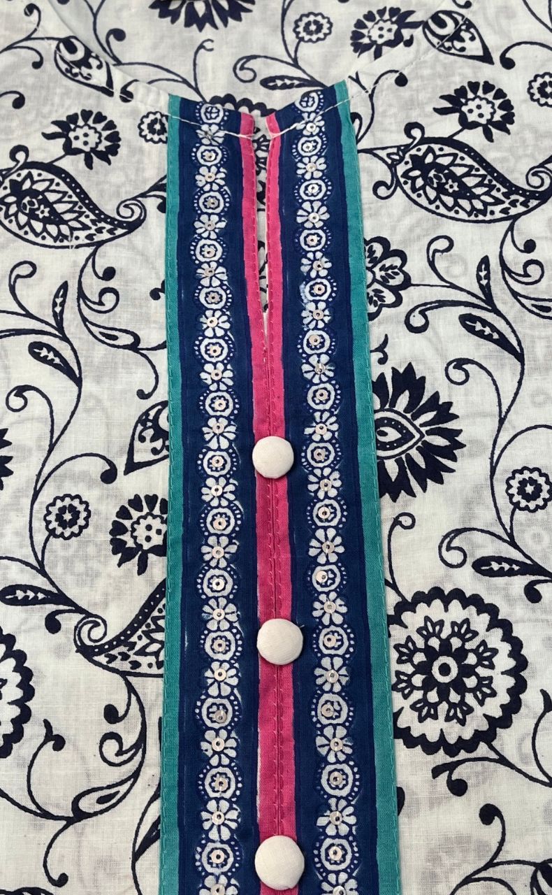 Navy Blue Garden Jaipuri Cotton Kurti. Pure Versatile Cotton. | Laces and Frills - Laces and Frills
