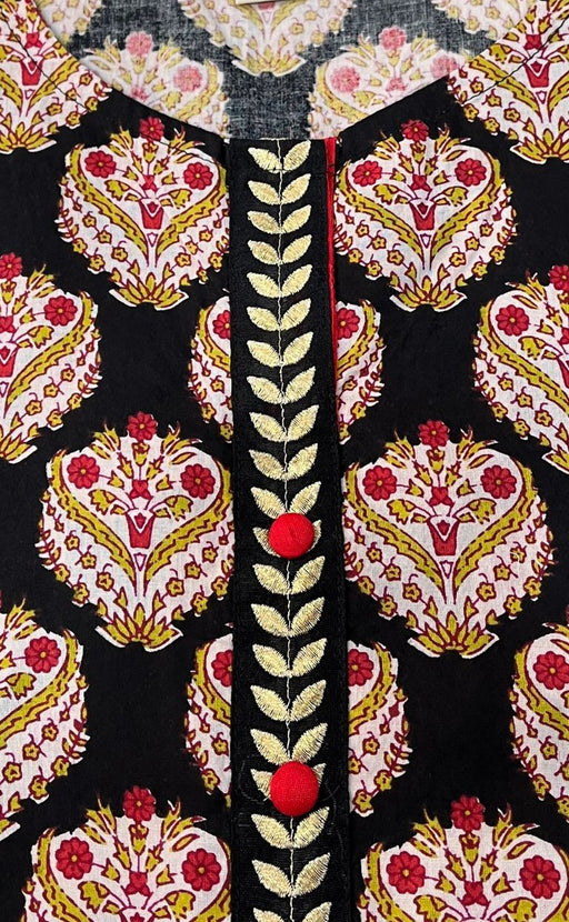 Black/Red Garden Jaipuri Cotton Kurti. Pure Versatile Cotton. | Laces and Frills - Laces and Frills