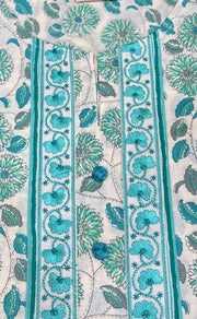 Off White/Sea Green Garden Jaipuri Cotton Kurti. Pure Versatile Cotton. | Laces and Frills - Laces and Frills
