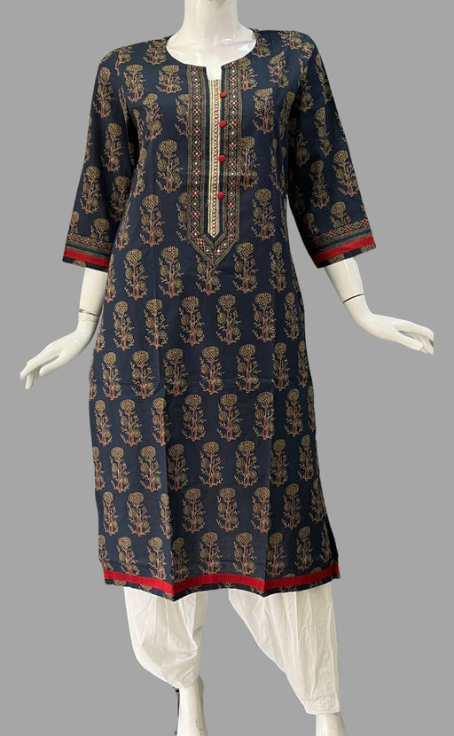 Navy Blue Ajrakh Print Jaipuri Cotton Kurti. Pure Versatile Cotton. | Laces and Frills - Laces and Frills
