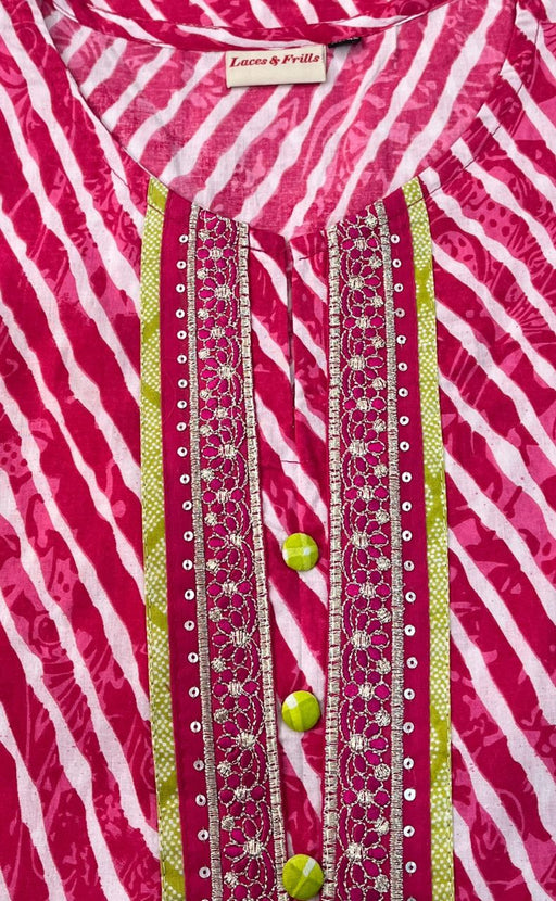 Rani Pink/White Stripes Jaipuri Cotton Kurti. Pure Versatile Cotton. | Laces and Frills - Laces and Frills