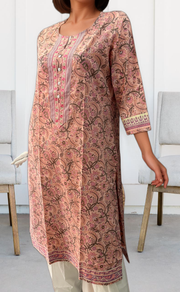 Light Pink Floral Jaipuri Cotton Kurti. Pure Versatile Cotton. | Laces and Frills - Laces and Frills