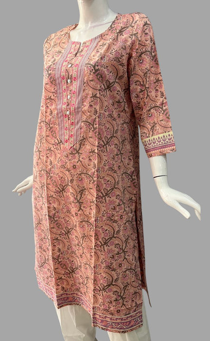 Light Pink Floral Jaipuri Cotton Kurti. Pure Versatile Cotton. | Laces and Frills - Laces and Frills