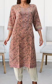 Light Pink Floral Jaipuri Cotton Kurti. Pure Versatile Cotton. | Laces and Frills - Laces and Frills