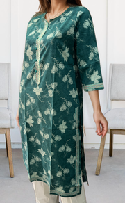 Teal Green Garden Jaipuri Cotton Kurti. Pure Versatile Cotton. | Laces and Frills - Laces and Frills