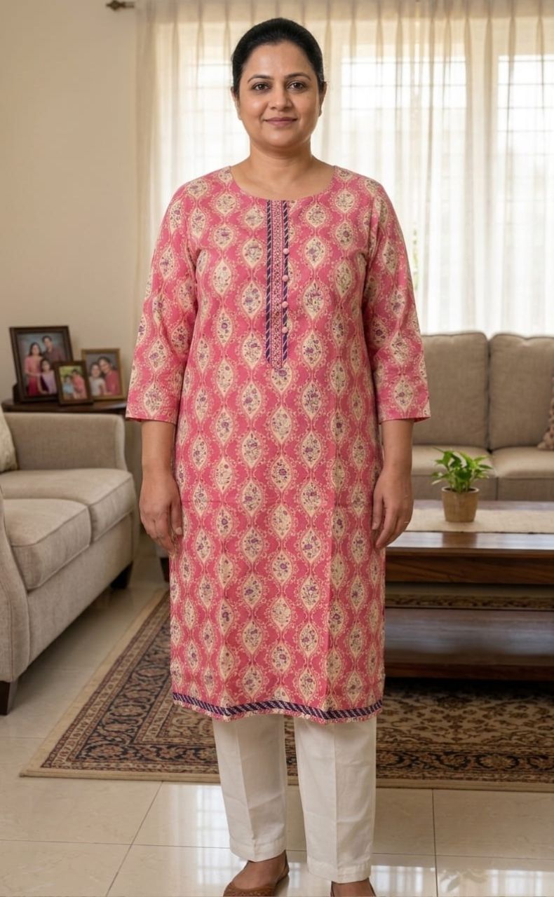 Pink Floral Jaipuri Cotton Kurti. Pure Versatile Cotton. | Laces and Frills