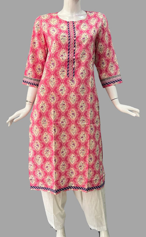 Pink Floral Jaipuri Cotton Kurti. Pure Versatile Cotton. | Laces and Frills - Laces and Frills