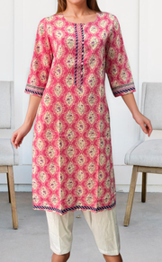 Pink Floral Jaipuri Cotton Kurti. Pure Versatile Cotton. | Laces and Frills - Laces and Frills
