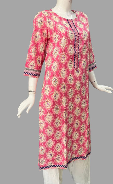 Pink Floral Jaipuri Cotton Kurti. Pure Versatile Cotton. | Laces and Frills - Laces and Frills