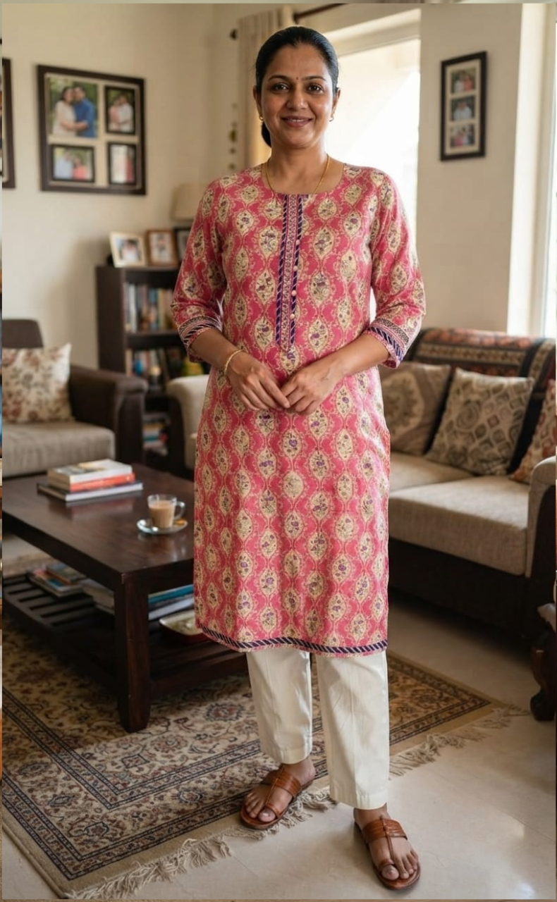 Pink Floral Jaipuri Cotton Kurti. Pure Versatile Cotton. | Laces and Frills
