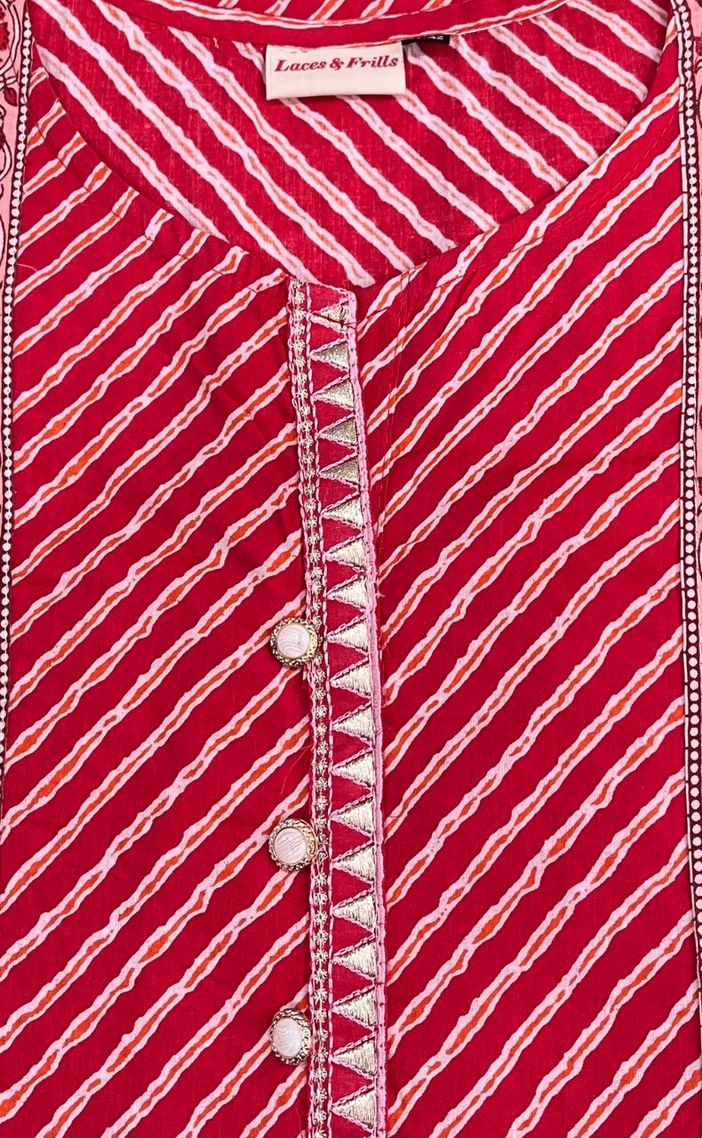 Red Lehariya Jaipuri Cotton Kurti. Pure Versatile Cotton. | Laces and Frills - Laces and Frills