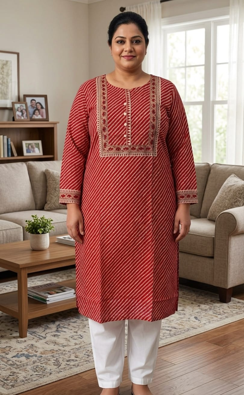 Red Lehariya Jaipuri Cotton Kurti. Pure Versatile Cotton. | Laces and Frills