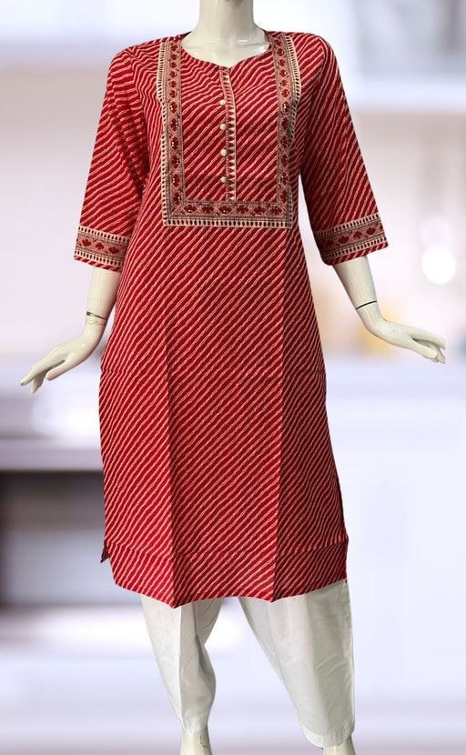 Red Lehariya Jaipuri Cotton Kurti. Pure Versatile Cotton. | Laces and Frills - Laces and Frills