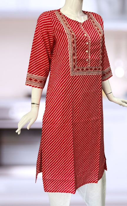Red Lehariya Jaipuri Cotton Kurti. Pure Versatile Cotton. | Laces and Frills - Laces and Frills
