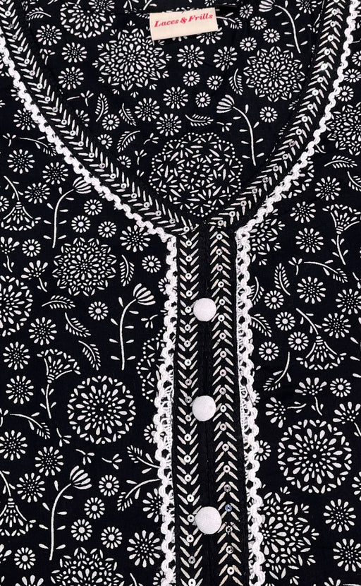 Black/White Floral Garden Jaipuri Cotton Kurti. Pure Versatile Cotton. | Laces and Frills - Laces and Frills