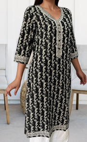 Black/White Garden Jaipuri Cotton Kurti. Pure Versatile Cotton. | Laces and Frills - Laces and Frills