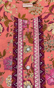 Peach Floral Jaipuri Cotton Kurti. Pure Versatile Cotton. | Laces and Frills - Laces and Frills