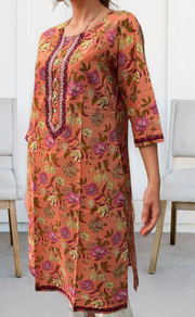 Peach Floral Jaipuri Cotton Kurti. Pure Versatile Cotton. | Laces and Frills - Laces and Frills