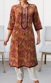 Peach Floral Jaipuri Cotton Kurti. Pure Versatile Cotton. | Laces and Frills - Laces and Frills