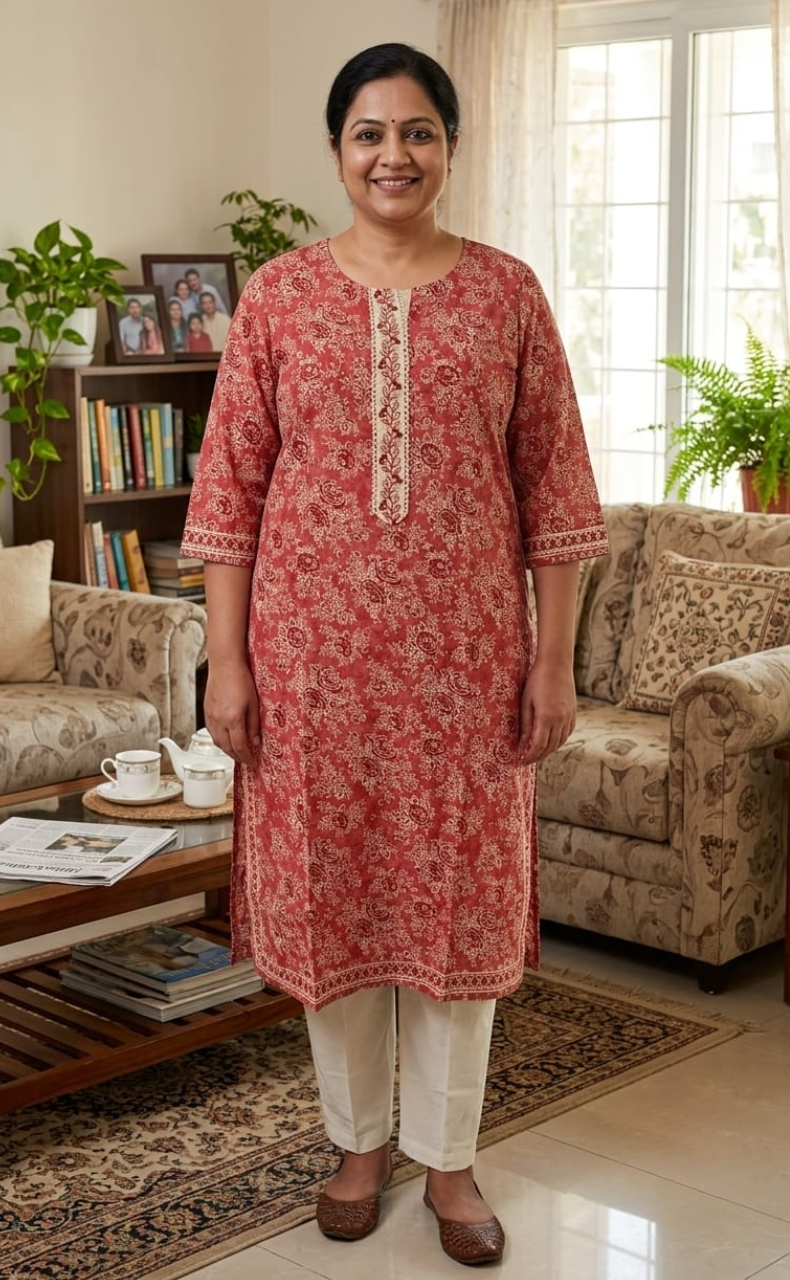 Peach Floral Jaipuri Cotton Kurti. Pure Versatile Cotton. | Laces and Frills
