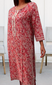 Peach Floral Jaipuri Cotton Kurti. Pure Versatile Cotton. | Laces and Frills - Laces and Frills