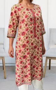 Light Pink Garden Jaipuri Cotton Kurti. Pure Versatile Cotton. | Laces and Frills - Laces and Frills