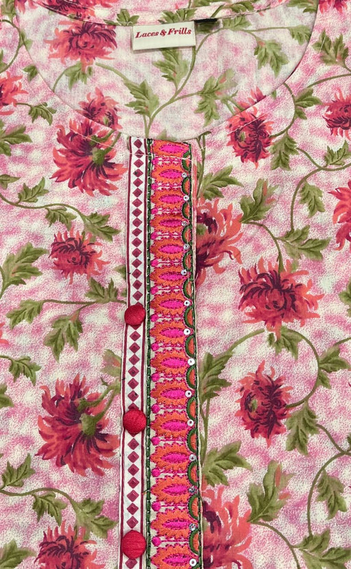 Light Pink Garden Jaipuri Cotton Kurti. Pure Versatile Cotton. | Laces and Frills - Laces and Frills