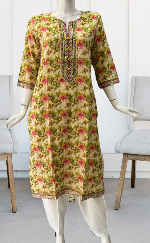 Off White/Green Garden Jaipuri Cotton Kurti. Pure Versatile Cotton. | Laces and Frills - Laces and Frills