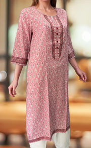 Baby Pink Garden Jaipuri Cotton Kurti. Pure Versatile Cotton. | Laces and Frills - Laces and Frills