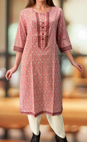 Baby Pink Garden Jaipuri Cotton Kurti. Pure Versatile Cotton. | Laces and Frills - Laces and Frills
