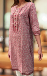 Baby Pink Garden Jaipuri Cotton Kurti. Pure Versatile Cotton. | Laces and Frills - Laces and Frills