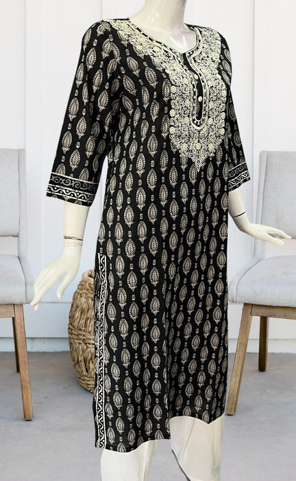 Black Embroidery Jaipuri Cotton Kurti. Pure Versatile Cotton. | Laces and Frills - Laces and Frills
