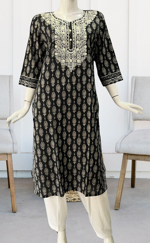 Black Embroidery Jaipuri Cotton Kurti. Pure Versatile Cotton. | Laces and Frills - Laces and Frills