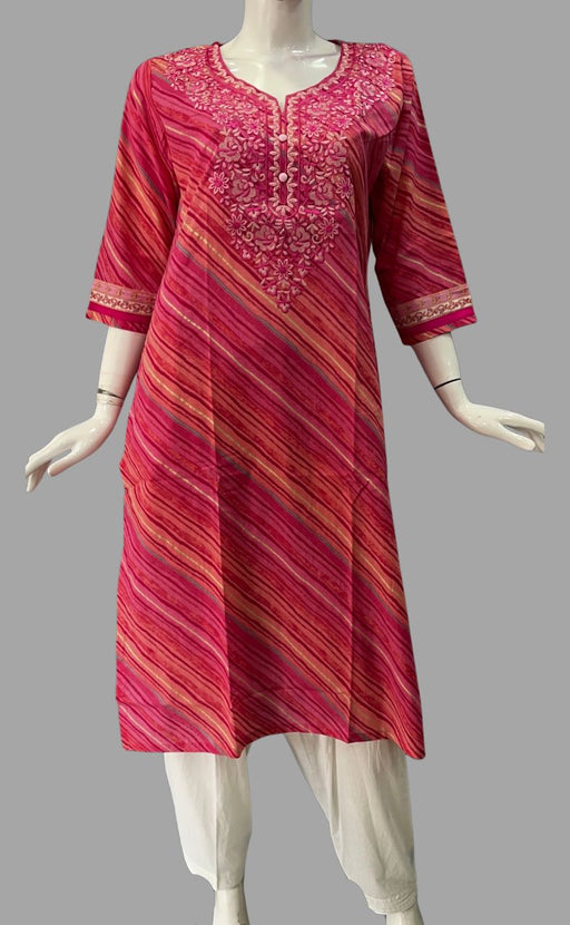 Pink/Peach Embroidery Jaipuri Cotton Kurti. Pure Versatile Cotton. | Laces and Frills - Laces and Frills