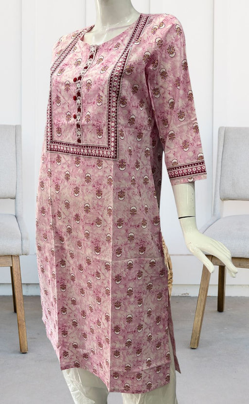 Lavender Pink Floral Garden Jaipuri Cotton Kurti. Pure Versatile Cotton. | Laces and Frills - Laces and Frills