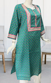 Sky Blue Floral Jaipuri Cotton Kurti. Pure Versatile Cotton. | Laces and Frills - Laces and Frills