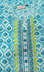 Sea Green Floral Jaipuri Cotton Kurti. Pure Versatile Cotton. | Laces and Frills - Laces and Frills