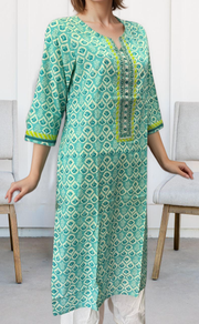 Sea Green Floral Jaipuri Cotton Kurti. Pure Versatile Cotton. | Laces and Frills - Laces and Frills