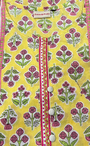 Yellow Floral Jaipuri Cotton Kurti. Pure Versatile Cotton. | Laces and Frills - Laces and Frills