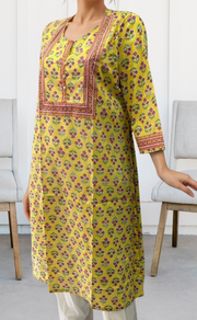 Yellow Floral Jaipuri Cotton Kurti. Pure Versatile Cotton. | Laces and Frills - Laces and Frills