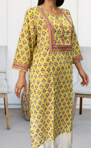Yellow Floral Jaipuri Cotton Kurti. Pure Versatile Cotton. | Laces and Frills - Laces and Frills