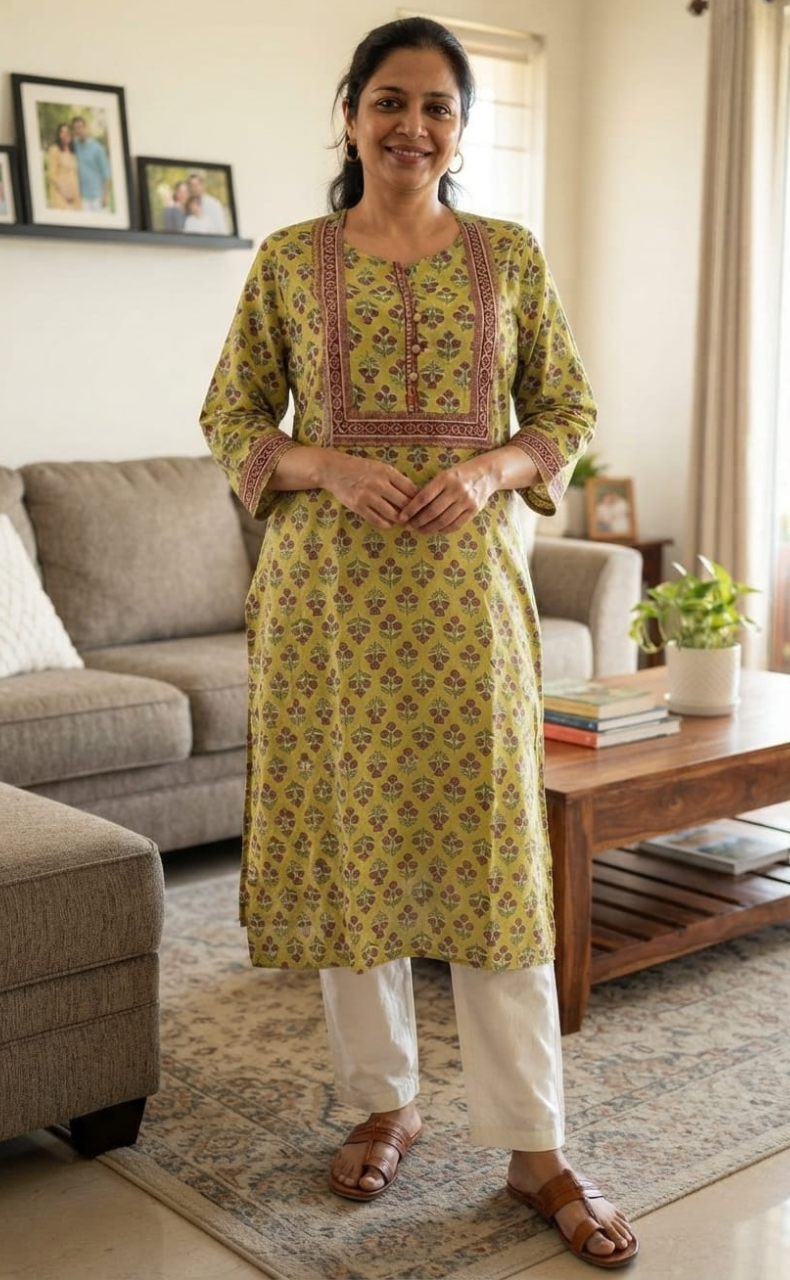 Yellow Floral Jaipuri Cotton Kurti. Pure Versatile Cotton. | Laces and Frills