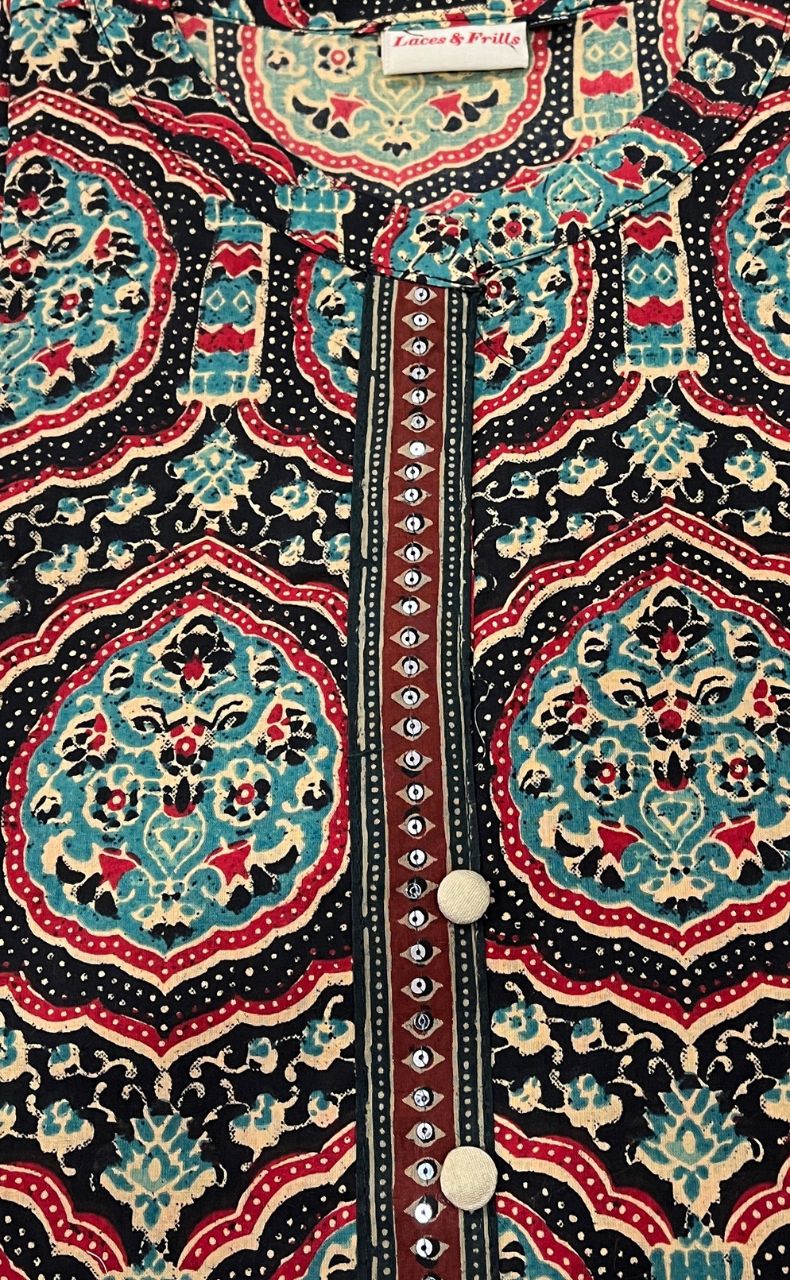 Black/Red Garden Jaipuri Cotton Kurti. Pure Versatile Cotton. | Laces and Frills - Laces and Frills