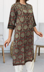 Black/Red Garden Jaipuri Cotton Kurti. Pure Versatile Cotton. | Laces and Frills - Laces and Frills