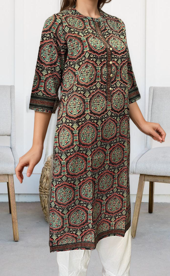 Black/Red Garden Jaipuri Cotton Kurti. Pure Versatile Cotton. | Laces and Frills - Laces and Frills