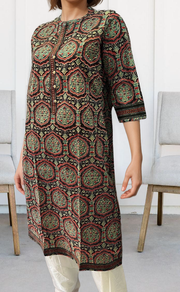 Black/Red Garden Jaipuri Cotton Kurti. Pure Versatile Cotton. | Laces and Frills - Laces and Frills