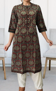 Black/Red Garden Jaipuri Cotton Kurti. Pure Versatile Cotton. | Laces and Frills - Laces and Frills