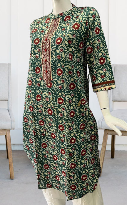 Teal Green/Maroon Batik Jaipuri Cotton Kurti. Pure Versatile Cotton. | Laces and Frills