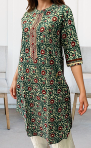 Teal Green/Maroon Batik Jaipuri Cotton Kurti. Pure Versatile Cotton. | Laces and Frills - Laces and Frills
